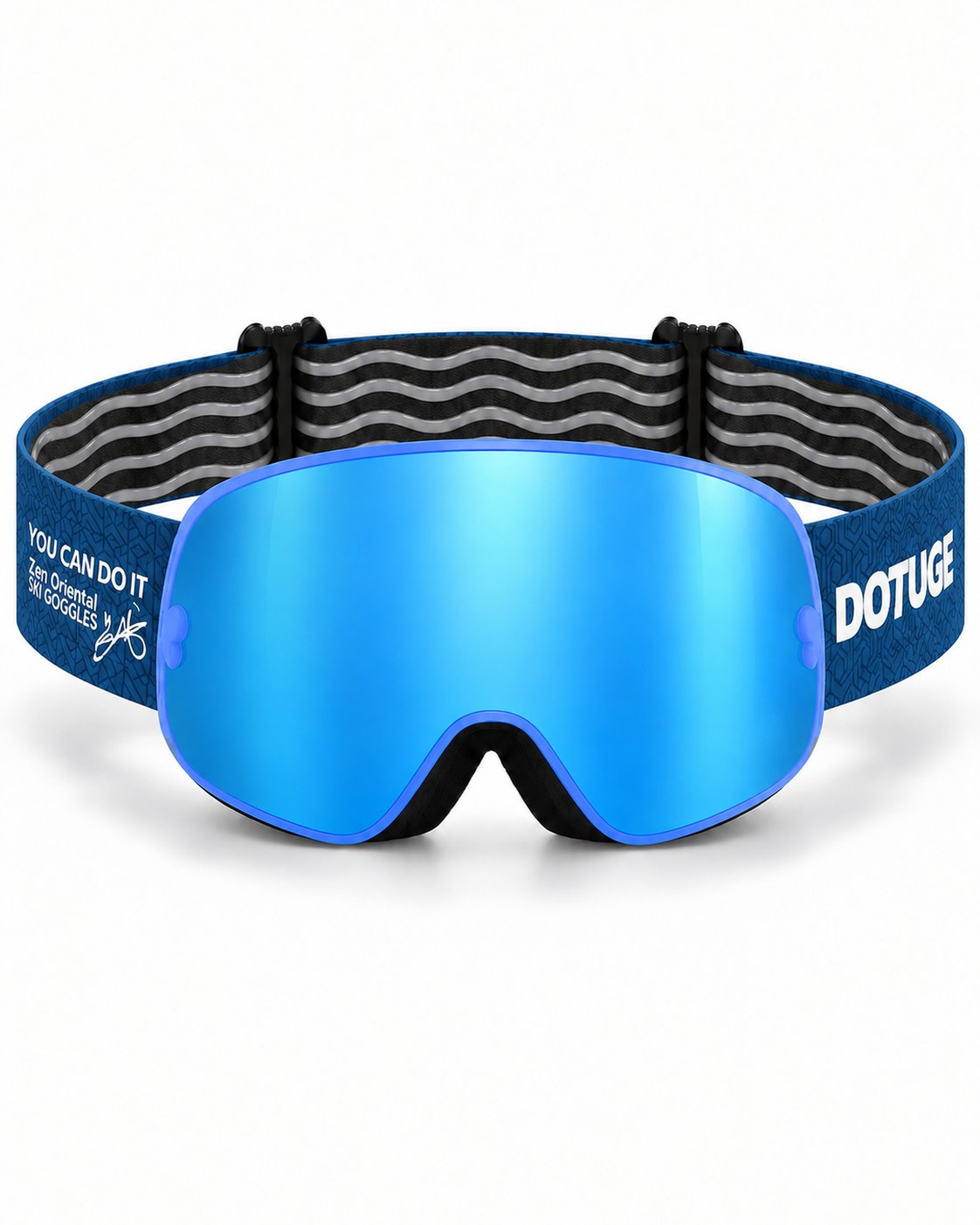 Mesa 2 | Snow Goggles | Photochromic Spherical Lens, UV400 Protection | Skiing and Snowboarding-Blue Lens / Blue Frame / Blue Strap – front view, studio – Snowgest