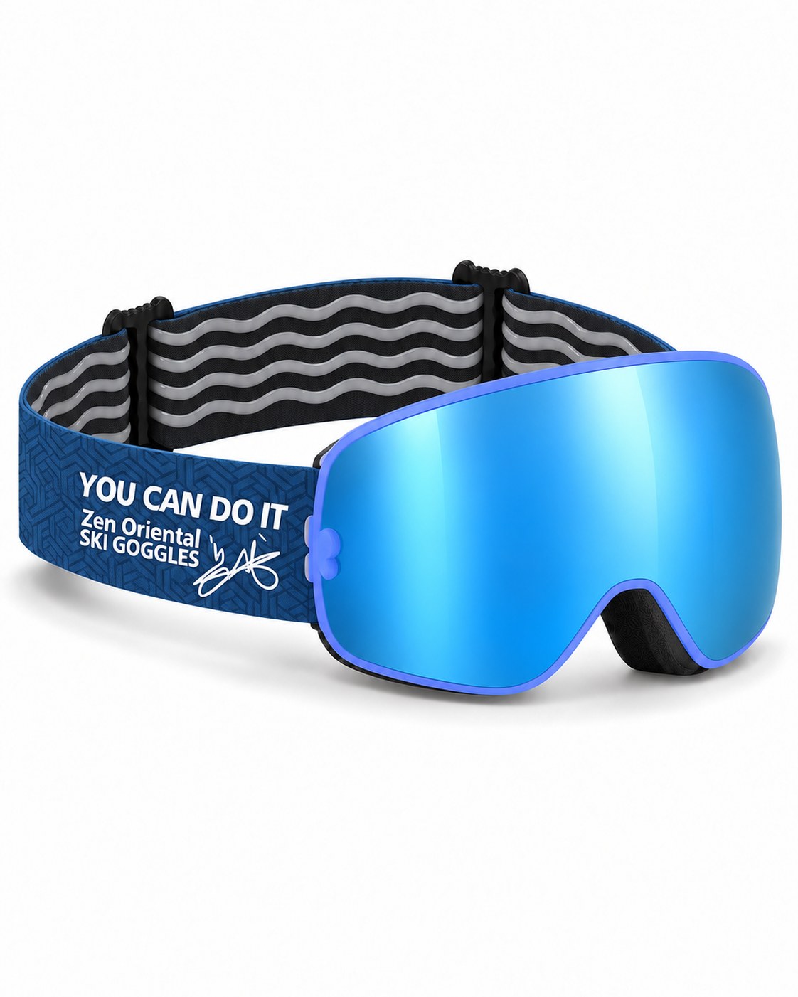 Mesa 2 | Snow Goggles | Photochromic Spherical Lens, UV400 Protection | Skiing and Snowboarding-Blue Lens / Blue Frame / Blue Strap – opposite side view, studio – Snowgest