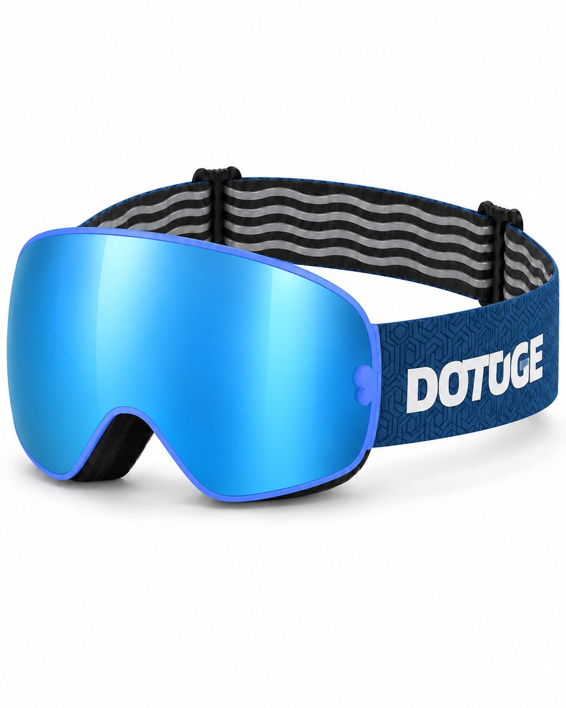 Mesa 2 | Snow Goggles | Photochromic Spherical Lens, UV400 Protection | Skiing and Snowboarding-Blue Lens / Blue Frame / Blue Strap – three-quarter view, studio – Snowgest