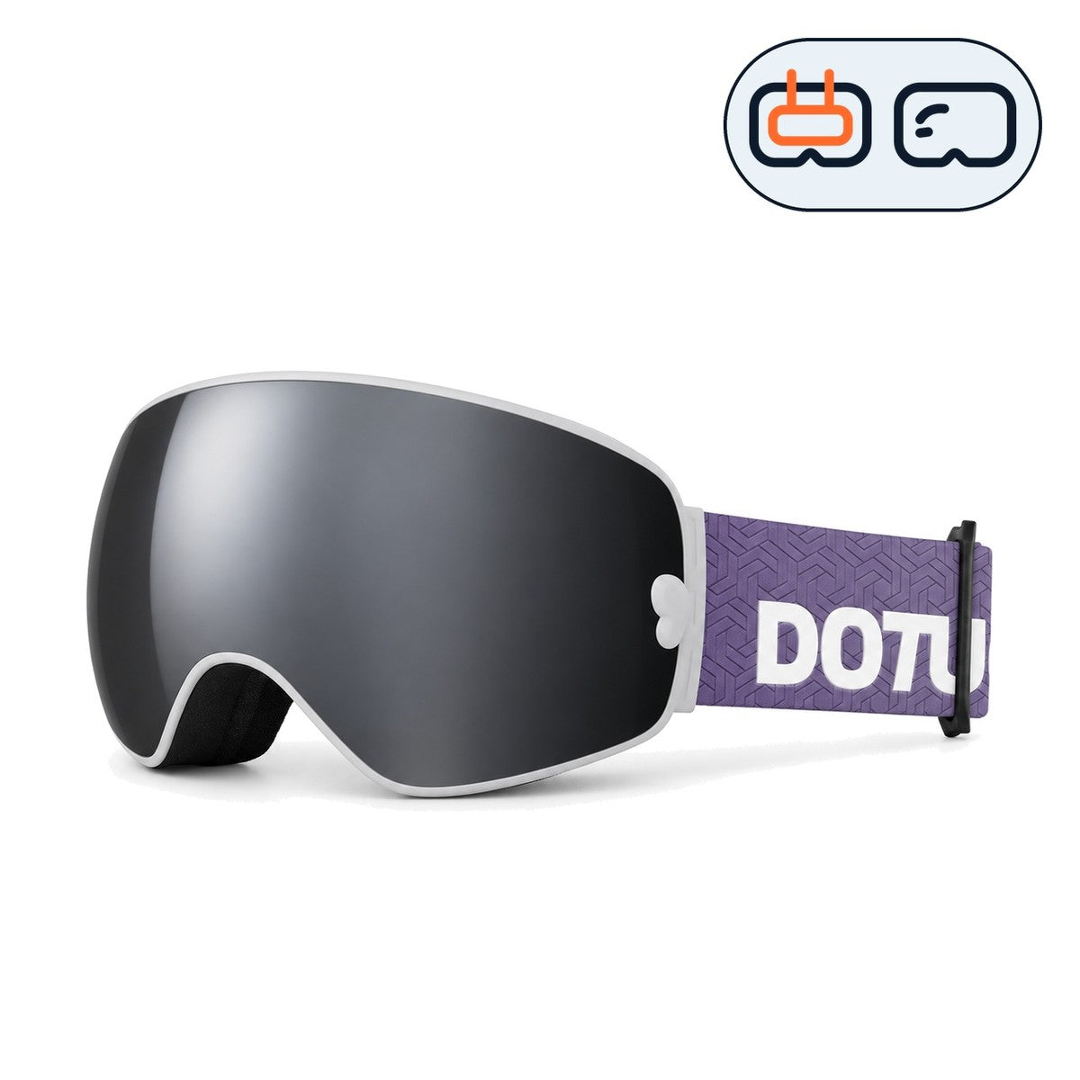 Mesa | Snow Goggles | Spherical Lens, UV400 Protection | Skiing and Snowboarding-Black Lens / White Frame / Purple Strap-Snowgest