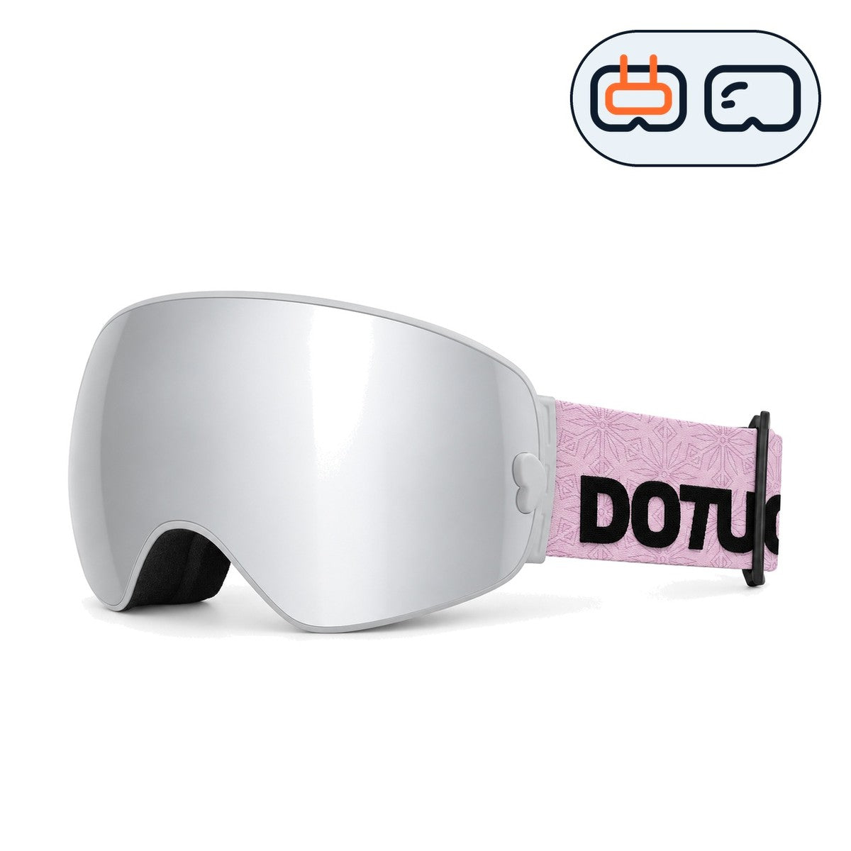 Mesa | Snow Goggles | Spherical Lens, UV400 Protection | Skiing and Snowboarding-Silver Lens / White Frame / Pink Strap-Snowgest