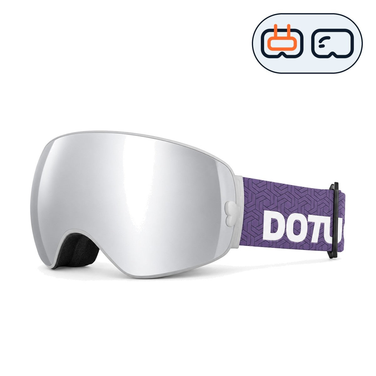 Mesa | Snow Goggles | Spherical Lens, UV400 Protection | Skiing and Snowboarding-Silver Lens / White Frame / Purple Strap-Snowgest