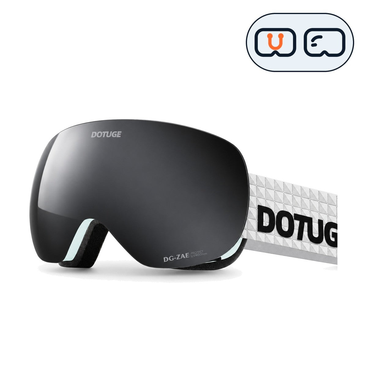 Orbit 1 | Snow Goggles | Spherical Lens, UV400 Protection | Skiing and Snowboarding-Black Lens / White Frame / White Strap-Snowgest