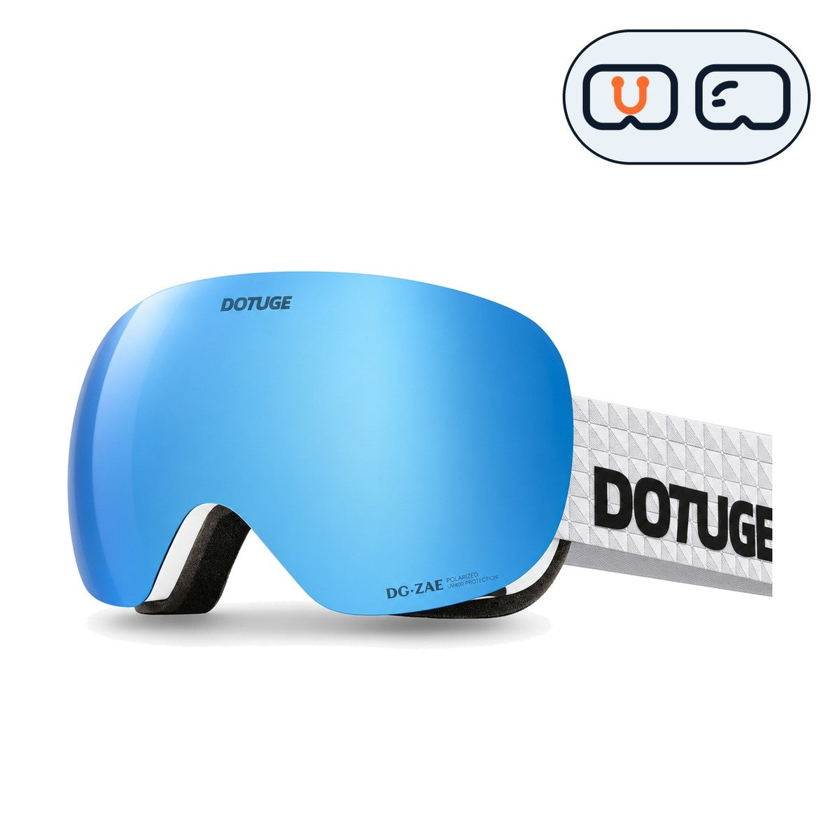 Orbit 1 | Snow Goggles | Spherical Lens, UV400 Protection | Skiing and Snowboarding-Blue Lens / White Frame / White Strap-Snowgest