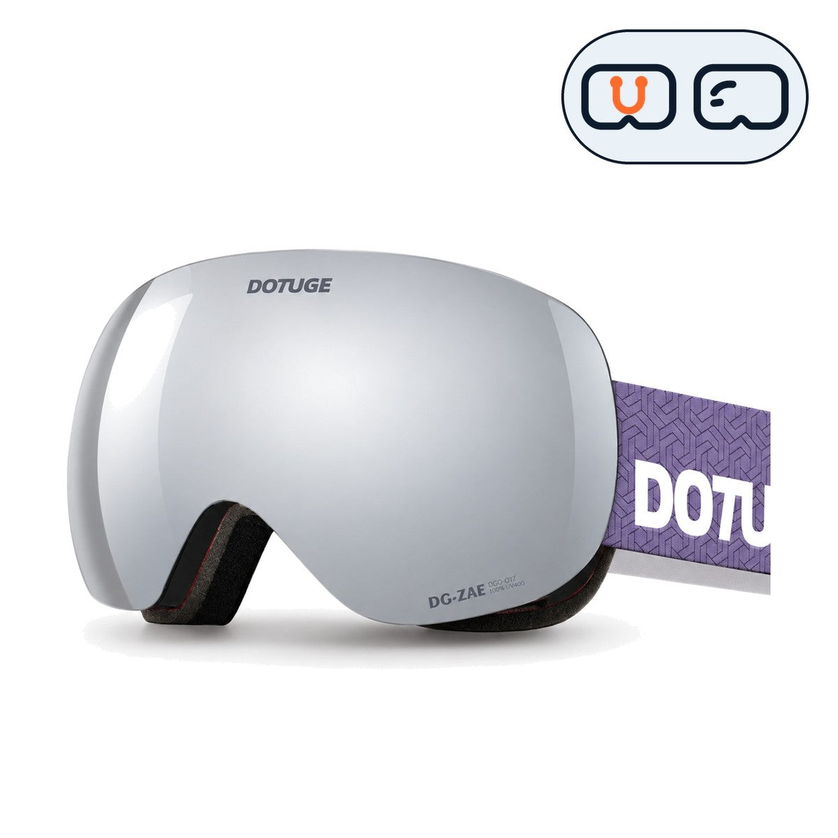 Orbit 1 | Snow Goggles | Spherical Lens, UV400 Protection | Skiing and Snowboarding-Silver Lens / White Frame / Purple Strap-Snowgest