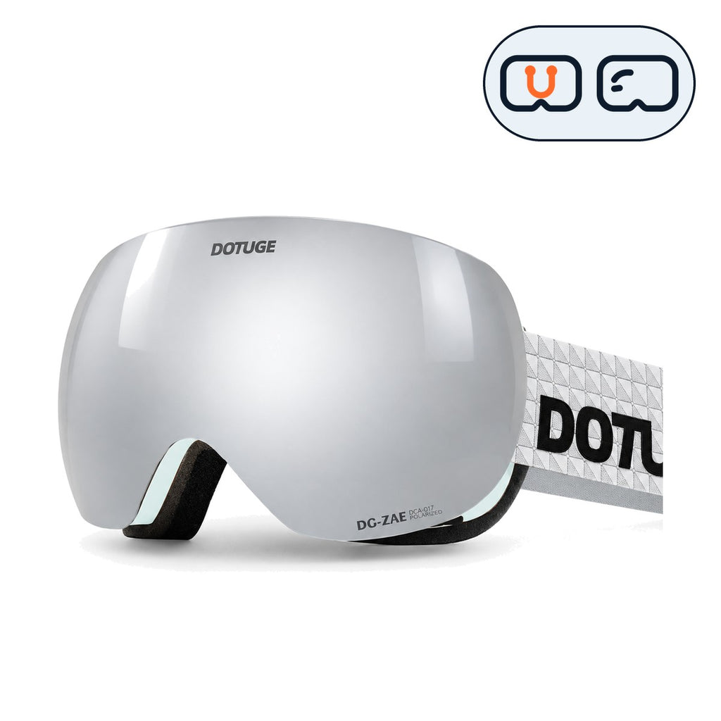 Orbit 1 | Snow Goggles | Spherical Lens, UV400 Protection | Skiing and Snowboarding-Silver Lens / White Frame / White Strap-Snowgest