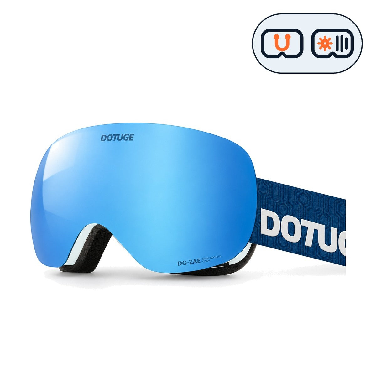 Orbit 2 | Snow Goggles | Photochromic Spherical Lens, UV400 Protection | Skiing and Snowboarding-Blue Lens / White Frame / Blue Strap-Snowgest