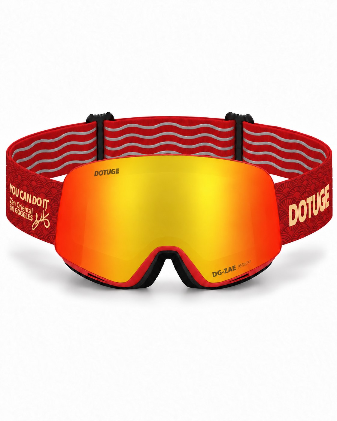 Orbit 2 | Snow Goggles | Photochromic Spherical Lens, UV400 Protection | Skiing and Snowboarding-Red Lens / Red Frame / Red Strap – front view, studio – Snowgest