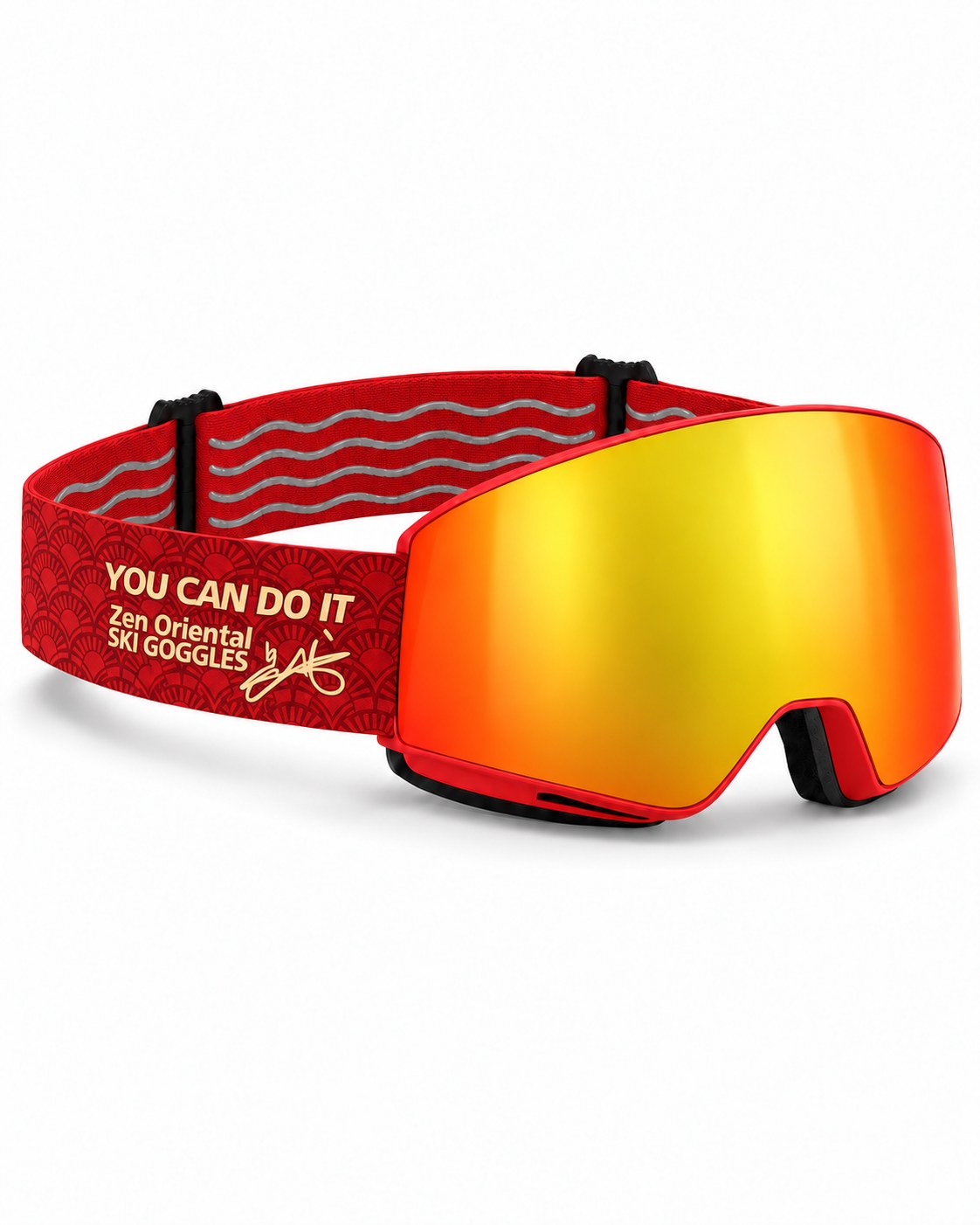 Orbit 2 | Snow Goggles | Photochromic Spherical Lens, UV400 Protection | Skiing and Snowboarding-Red Lens / Red Frame / Red Strap – opposite side view, studio – Snowgest