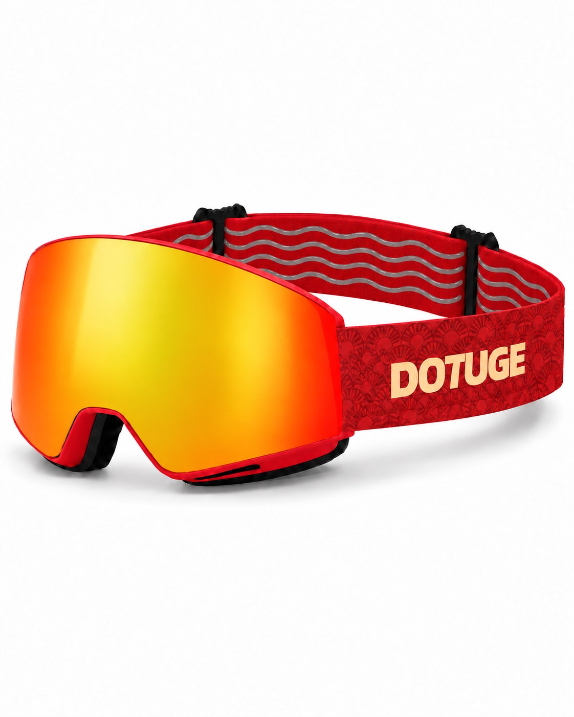 Orbit 2 | Snow Goggles | Photochromic Spherical Lens, UV400 Protection | Skiing and Snowboarding-Red Lens / Red Frame / Red Strap – three-quarter view, studio – Snowgest