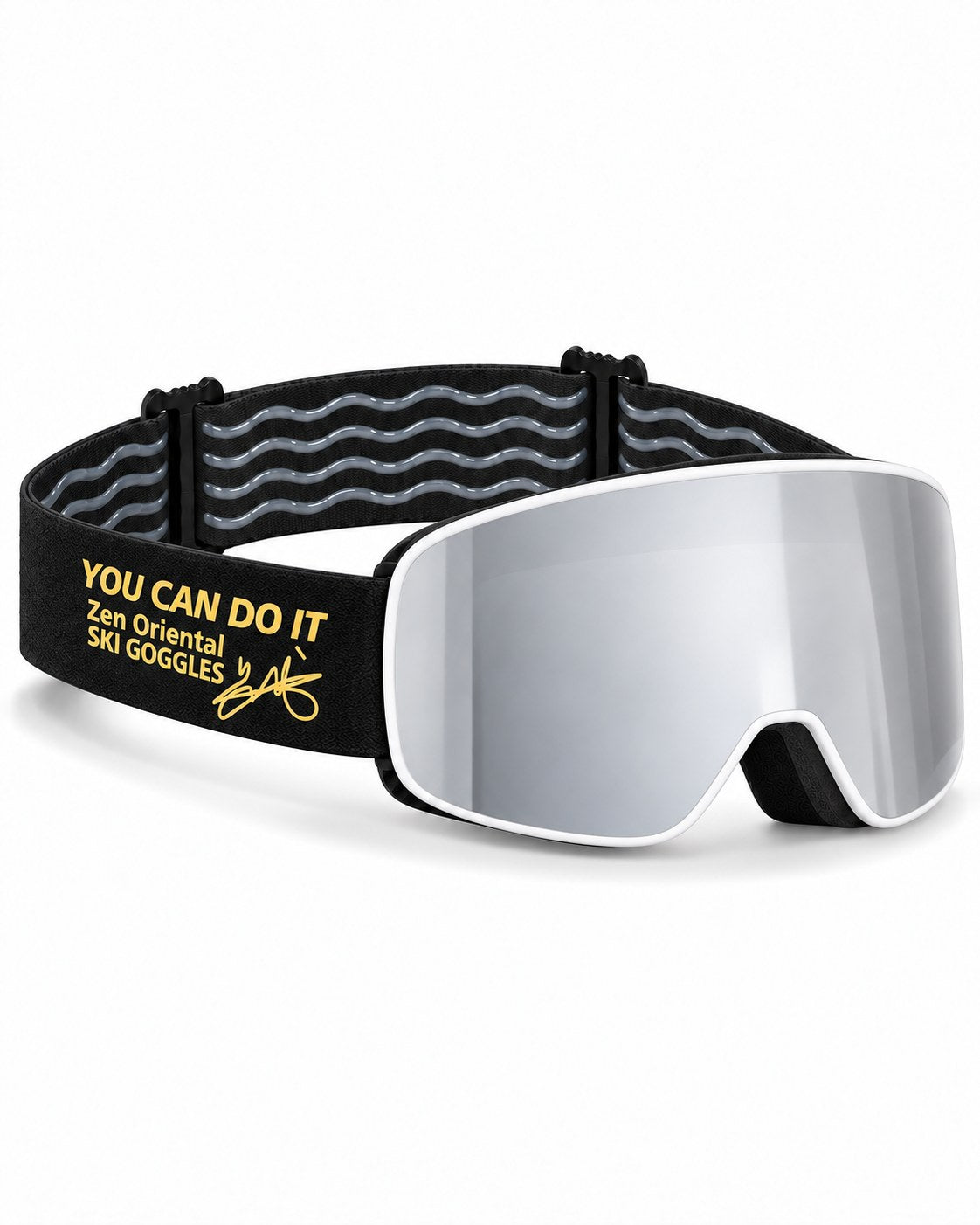 Pebble | Kids Snow Goggles | Cylindrical Lens, UV400 Protection | Skiing and Snowboarding-Silver Lens / White Frame / Black Strap – opposite side view, studio – Snowgest