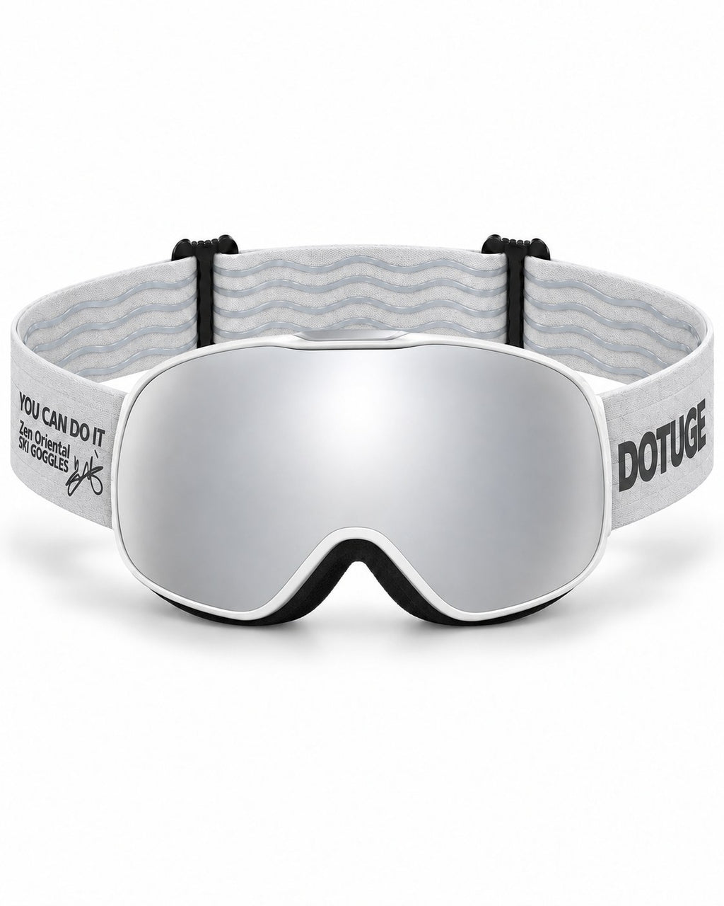 Pip | Kids Snow Goggles | Spherical Lens, UV400 Protection | Skiing and Snowboarding-Silver Lens / White Frame / Gray Strap – front view, studio – Snowgest