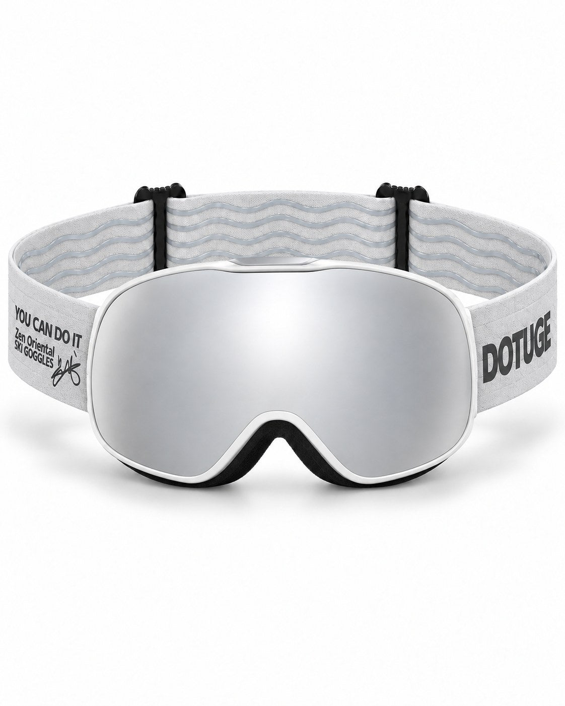 Pip | Kids Snow Goggles | Spherical Lens, UV400 Protection | Skiing and Snowboarding-Silver Lens / White Frame / Gray Strap – front view, studio – Snowgest