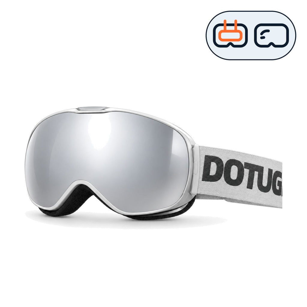Pip | Kids Snow Goggles | Spherical Lens, UV400 Protection | Skiing and Snowboarding-Silver Lens / White Frame / Gray Strap-Snowgest
