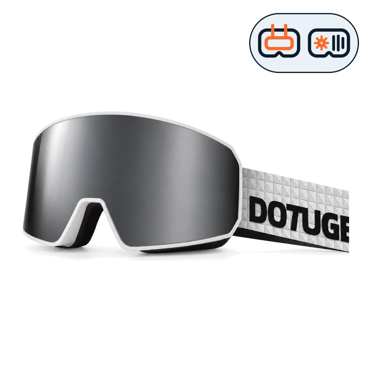 Powder 2 | Snow Goggles | Photochromic Cylindrical Lens, UV400 Protection | Skiing and Snowboarding-Black Lens / White Frame / White Strap-Snowgest