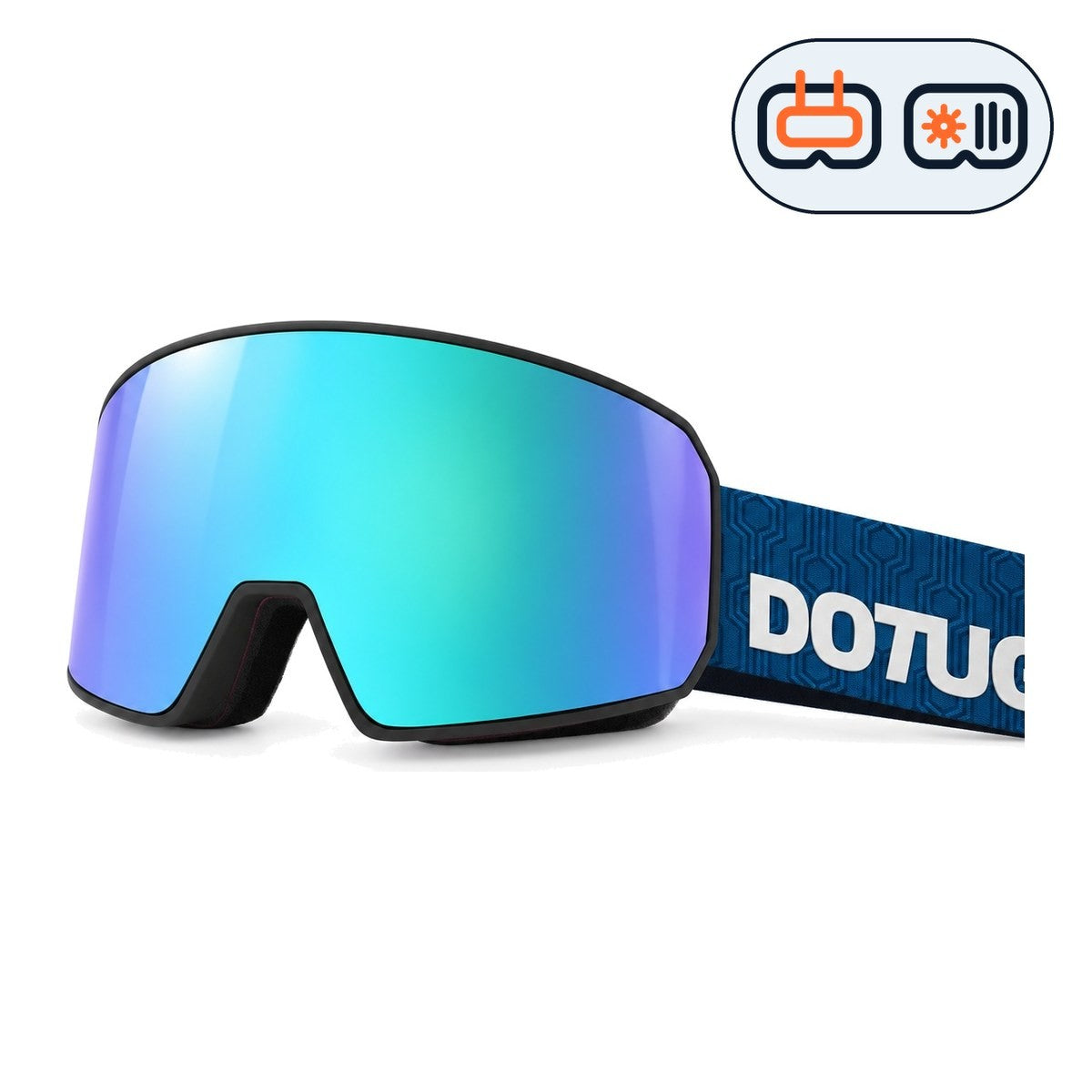 Powder 2 | Snow Goggles | Photochromic Cylindrical Lens, UV400 Protection | Skiing and Snowboarding-Green Lens / Black Frame / Blue Strap-Snowgest