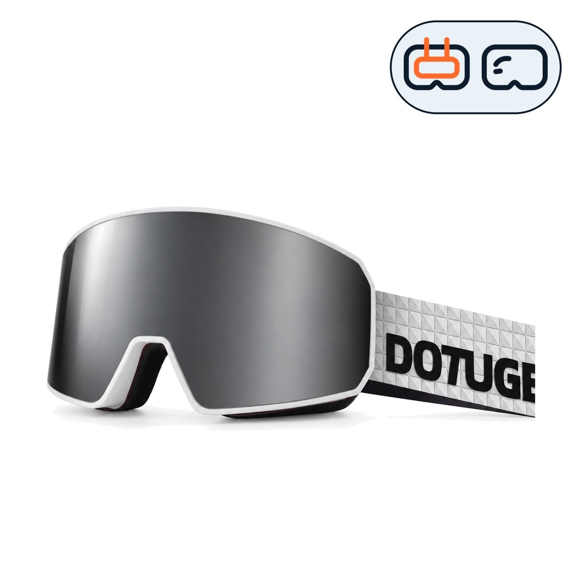 Powder | Snow Goggles | Cylindrical Lens, UV400 Protection | Skiing and Snowboarding-Black Lens / White Frame / White Strap-Snowgest