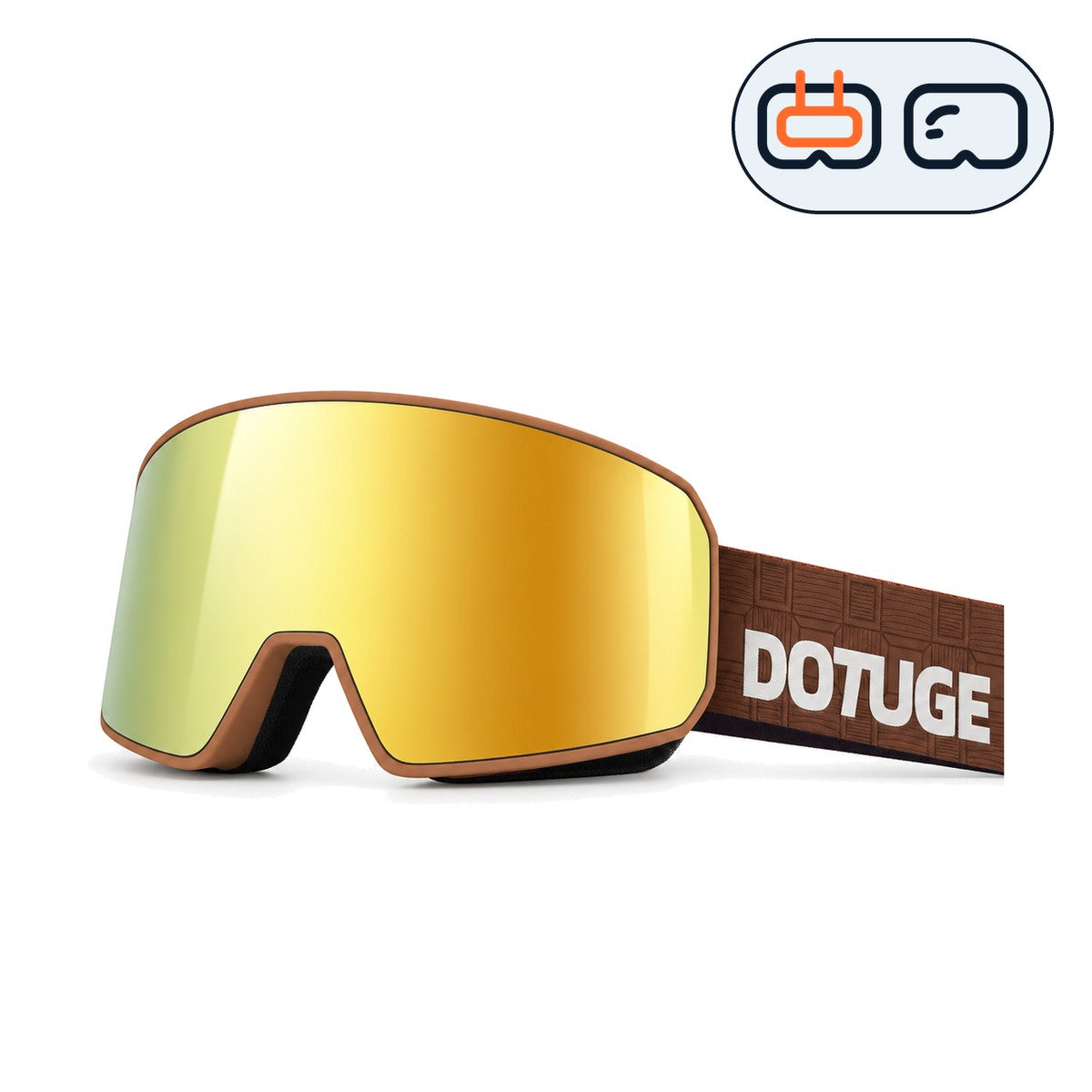 Powder | Snow Goggles | Cylindrical Lens, UV400 Protection | Skiing and Snowboarding-Gold Lens / Brown Frame / Brown Strap-Snowgest