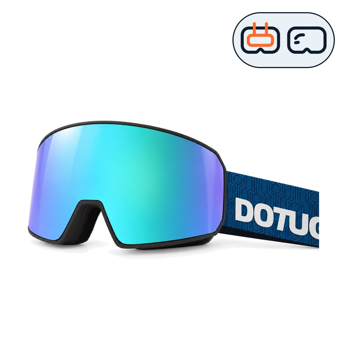 Powder | Snow Goggles | Cylindrical Lens, UV400 Protection | Skiing and Snowboarding-Green Lens / Black Frame / Blue Strap-Snowgest
