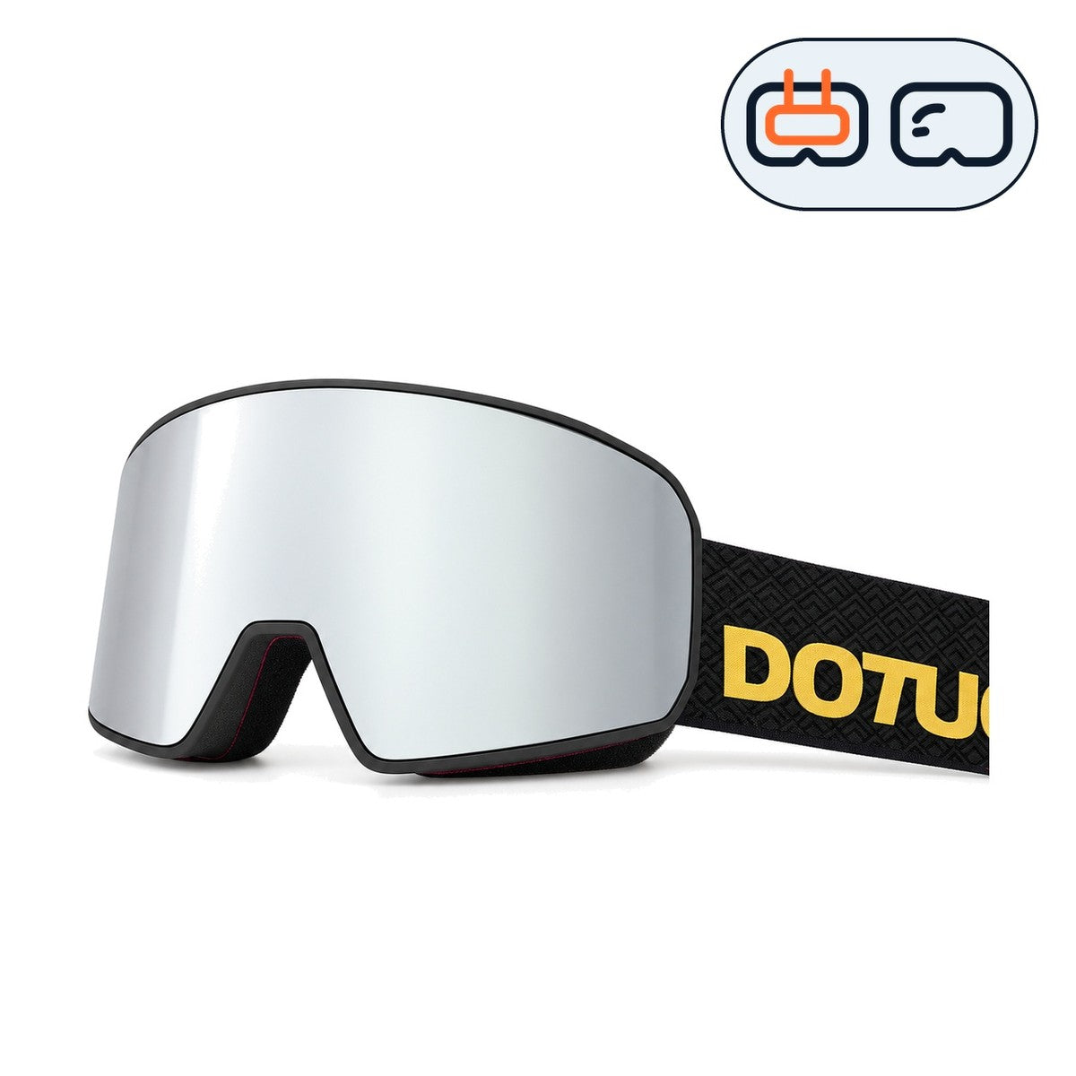 Powder | Snow Goggles | Cylindrical Lens, UV400 Protection | Skiing and Snowboarding-Silver Lens / Black Frame / Black Strap-Snowgest