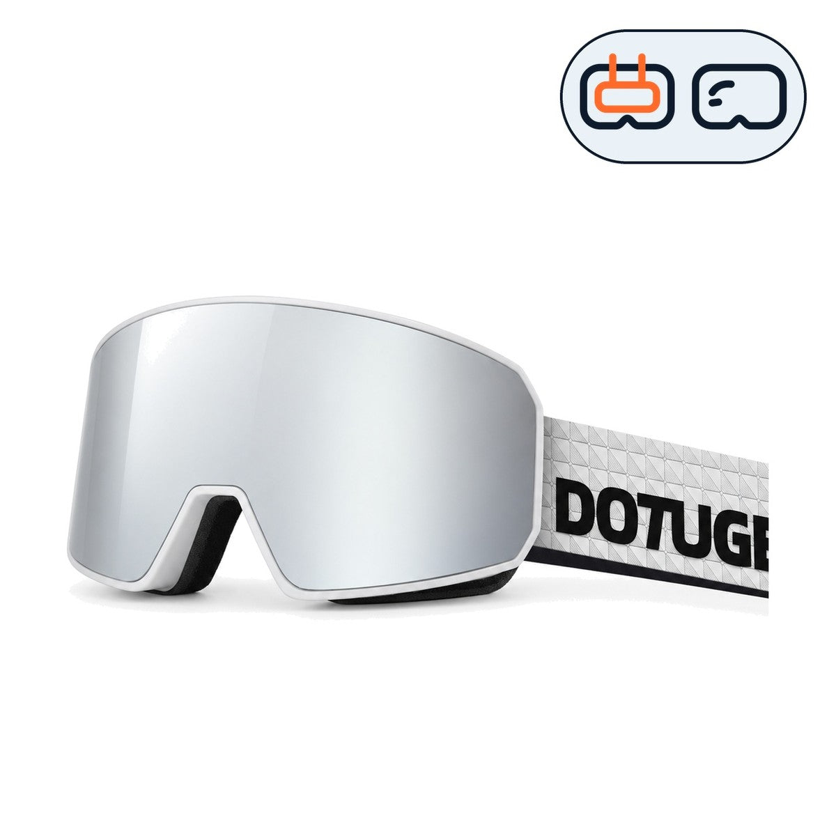 Powder | Snow Goggles | Cylindrical Lens, UV400 Protection | Skiing and Snowboarding-Silver Lens / White Frame / White Strap-Snowgest