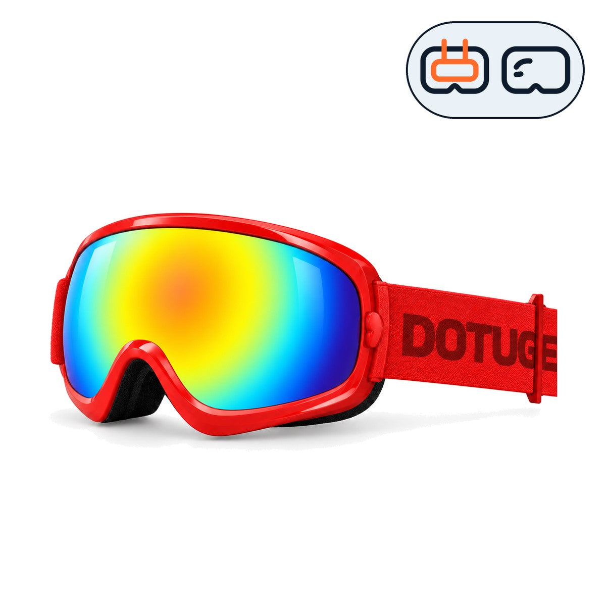 Rascal | Kids Snow Goggles | Spherical Lens, UV400 Protection | Skiing and Snowboarding-Rainbow Lens / Red Frame / Red Strap-Snowgest