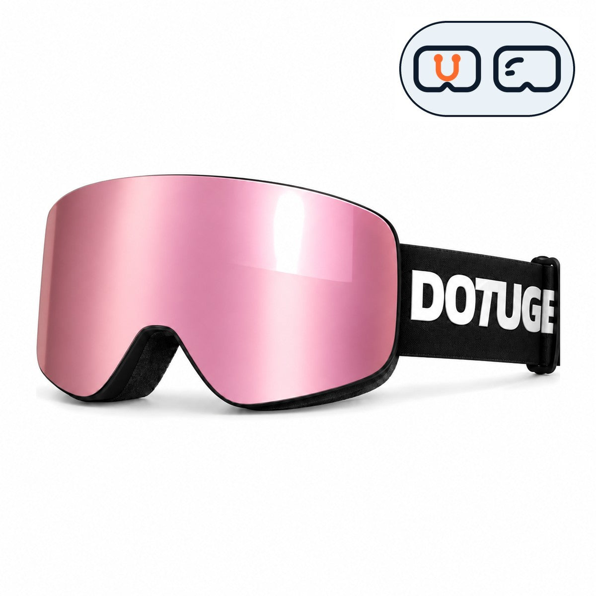 Ridge | Snow Goggles | Cylindrical Lens, UV400 Protection | Skiing and Snowboarding-Pink Lens / Black Frame / Black Strap-Snowgest