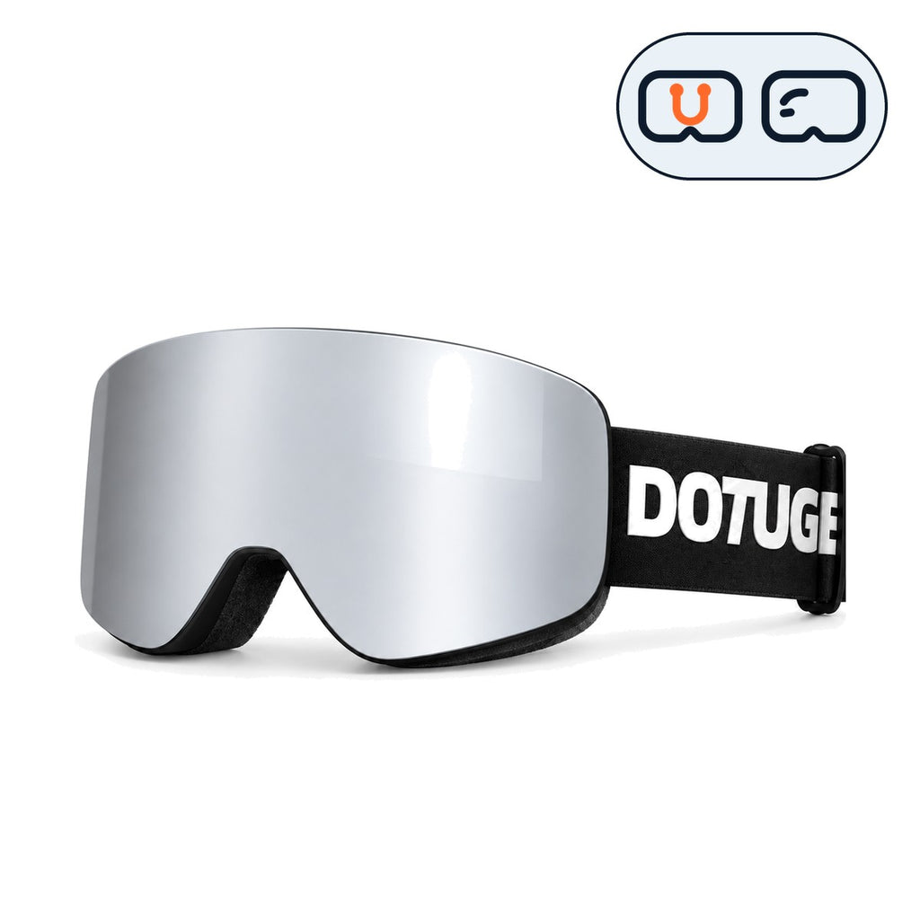 Ridge | Snow Goggles | Cylindrical Lens, UV400 Protection | Skiing and Snowboarding-Silver Lens / Black Frame / Black Strap-Snowgest