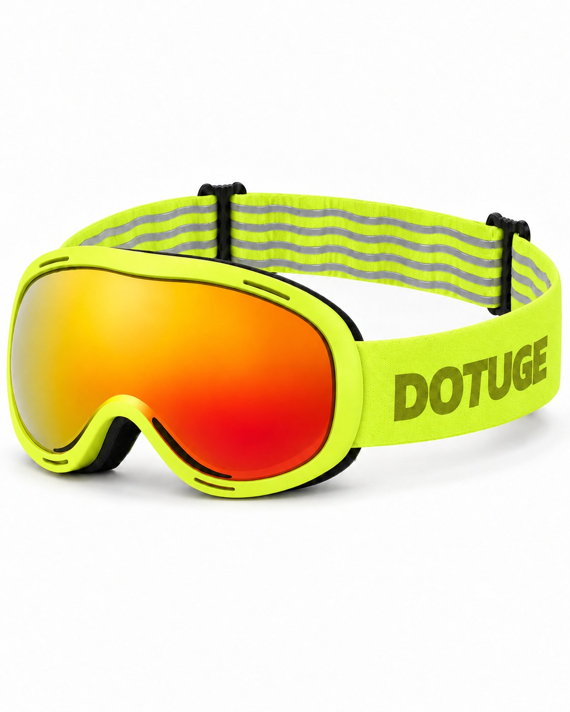 Scout | Kids Snow Goggles | Spherical Lens, UV400 Protection | Skiing and Snowboarding-Orange Lens / Yellow Frame / Yellow Strap – three-quarter view, studio – Snowgest