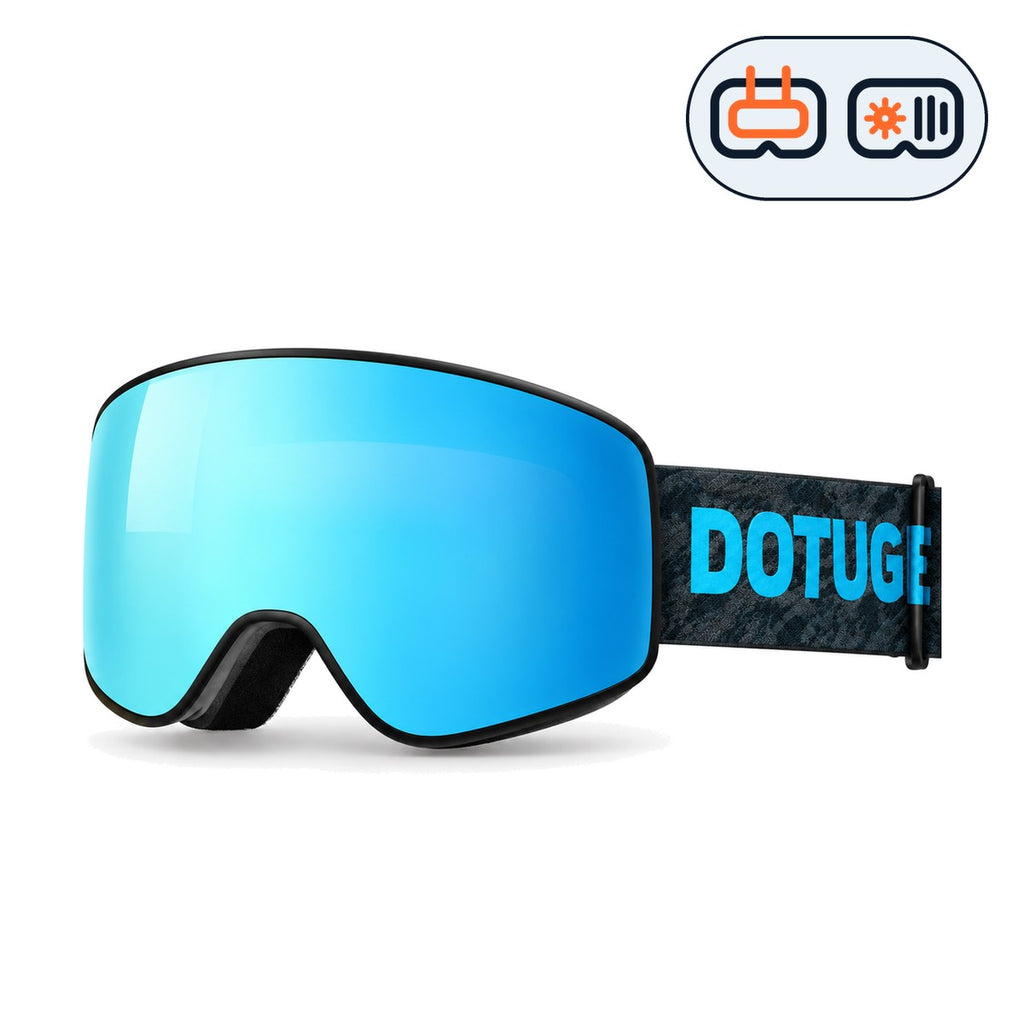 Shift | Snow Goggles | Photochromic Cylindrical Lens, UV400 Protection | Skiing and Snowboarding-Ice Blue Lens / Black Frame / Black Strap-Snowgest