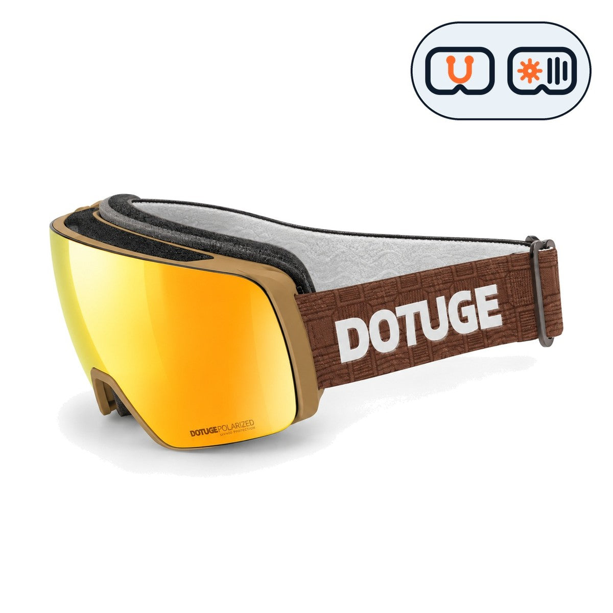 Slate 1 | Snow Goggles | Photochromic Cylindrical Lens, UV400 Protection | Skiing and Snowboarding-Gold Lens / Brown Frame / Brown Strap-Snowgest