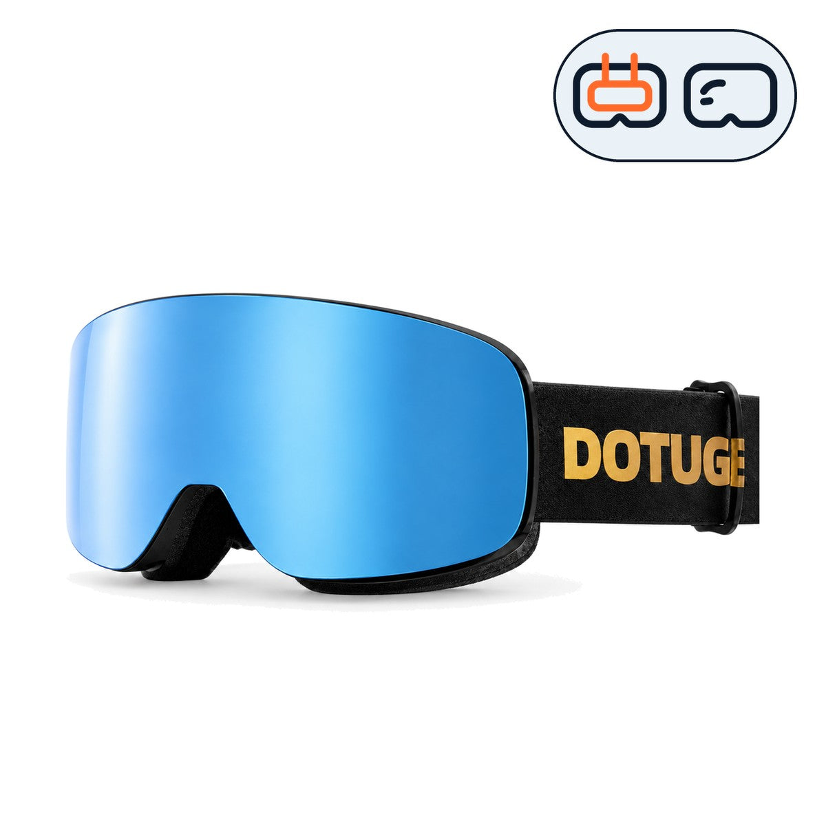 Slate 2 | Snow Goggles | Cylindrical Lens, UV400 Protection | Skiing and Snowboarding-Blue Lens / Black Frame / Black Strap-Snowgest