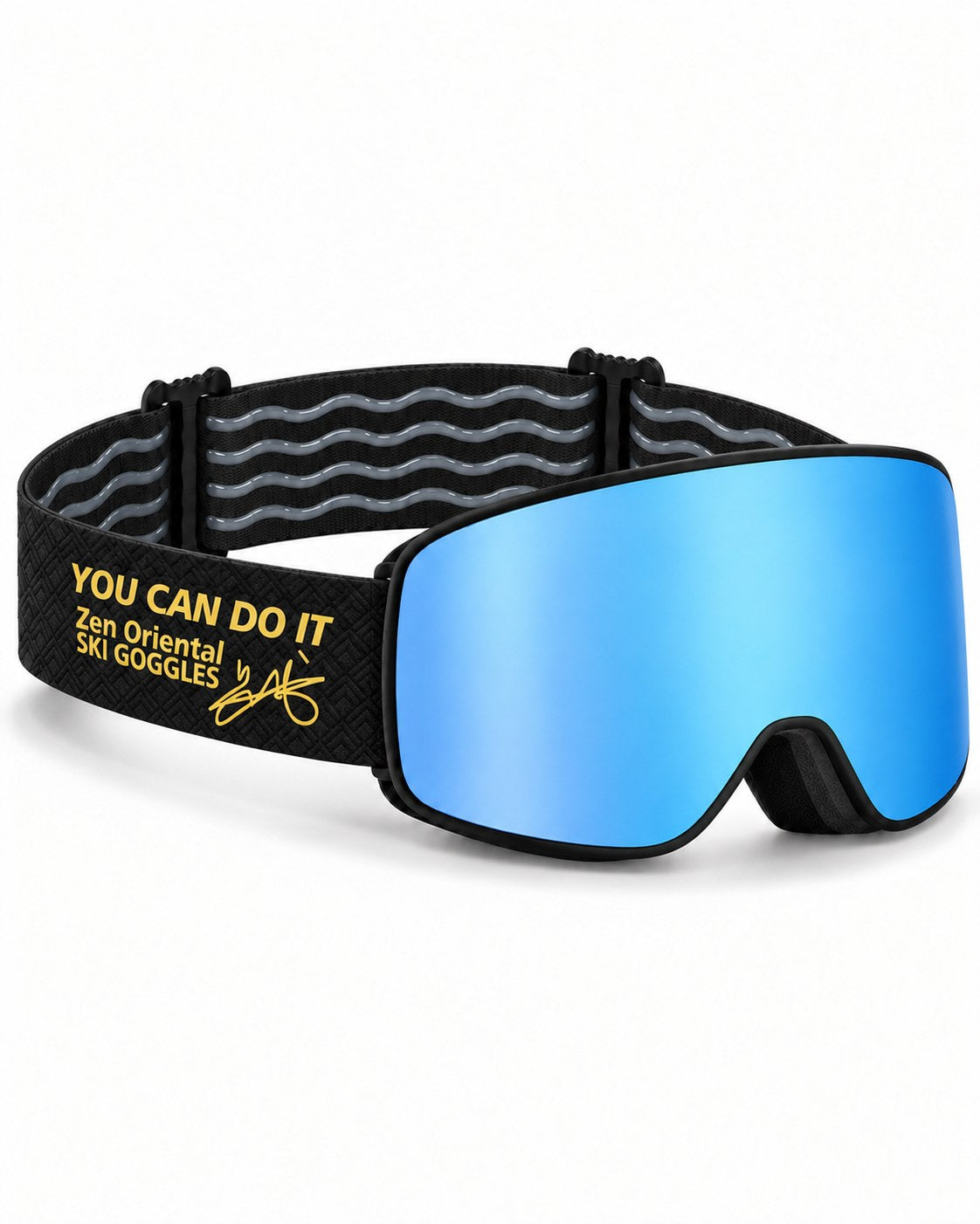 Slate 2 | Snow Goggles | Cylindrical Lens, UV400 Protection | Skiing and Snowboarding-Blue Lens / Black Frame / Black Strap – opposite side view, studio – Snowgest