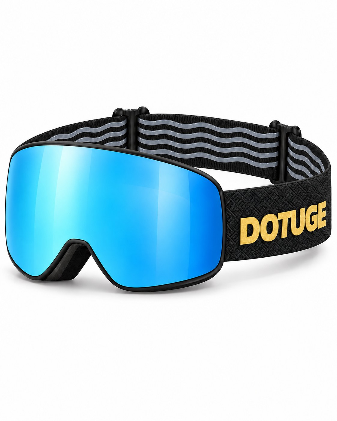 Slate 2 | Snow Goggles | Cylindrical Lens, UV400 Protection | Skiing and Snowboarding-Blue Lens / Black Frame / Black Strap – three-quarter view, studio – Snowgest