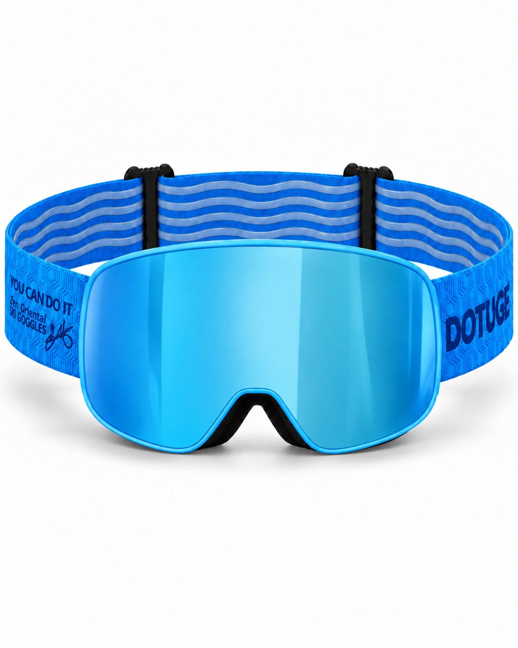 Sprout | Kids Snow Goggles | Cylindrical Lens, UV400 Protection | Skiing and Snowboarding-Ice Blue Lens / Blue Frame / Blue Strap – front view, studio – Snowgest