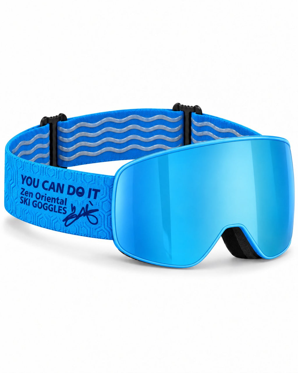 Sprout | Kids Snow Goggles | Cylindrical Lens, UV400 Protection | Skiing and Snowboarding-Ice Blue Lens / Blue Frame / Blue Strap – opposite side view, studio – Snowgest