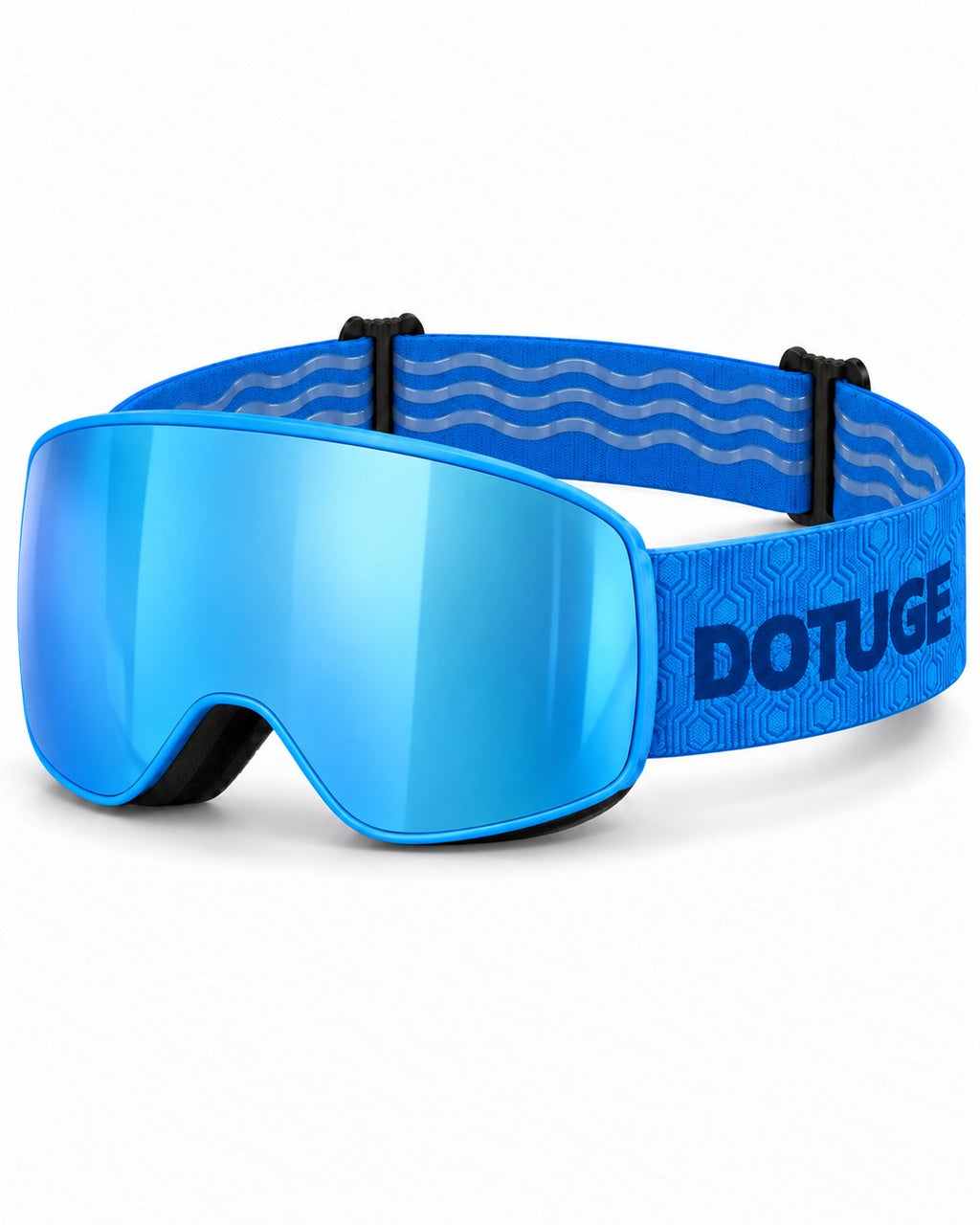 Sprout | Kids Snow Goggles | Cylindrical Lens, UV400 Protection | Skiing and Snowboarding-Ice Blue Lens / Blue Frame / Blue Strap – three-quarter view, studio – Snowgest