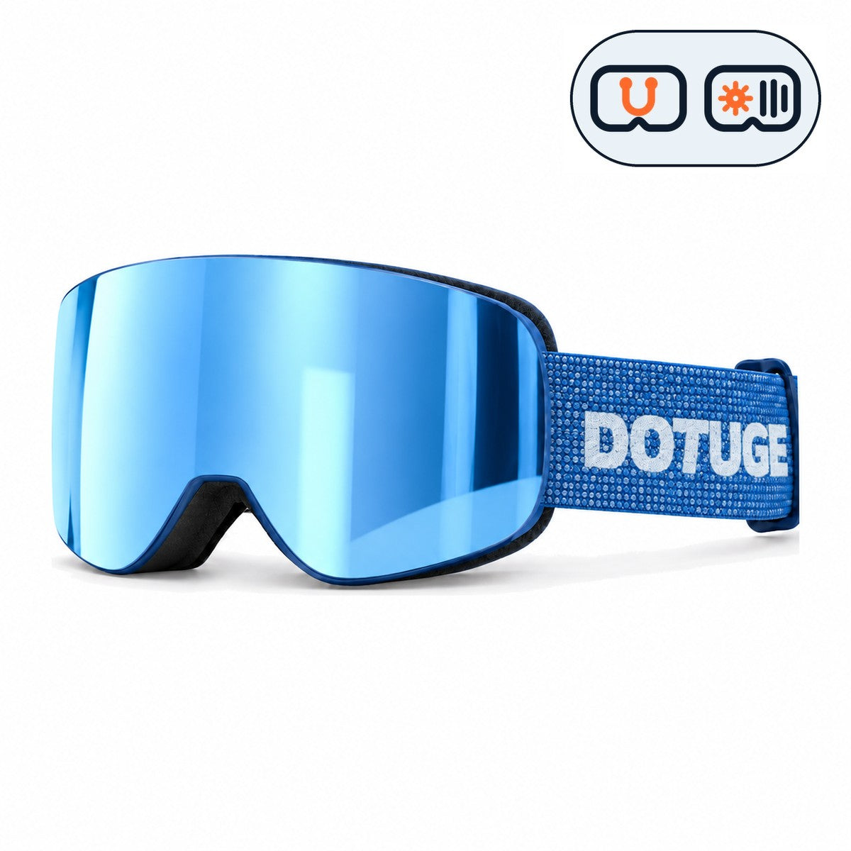 Vista | Snow Goggles | Photochromic Cylindrical Flip Cover Lens, UV400 Protection | Skiing and Snowboarding-Ice Blue Lens / Blue Frame / Blue Strap-Snowgest