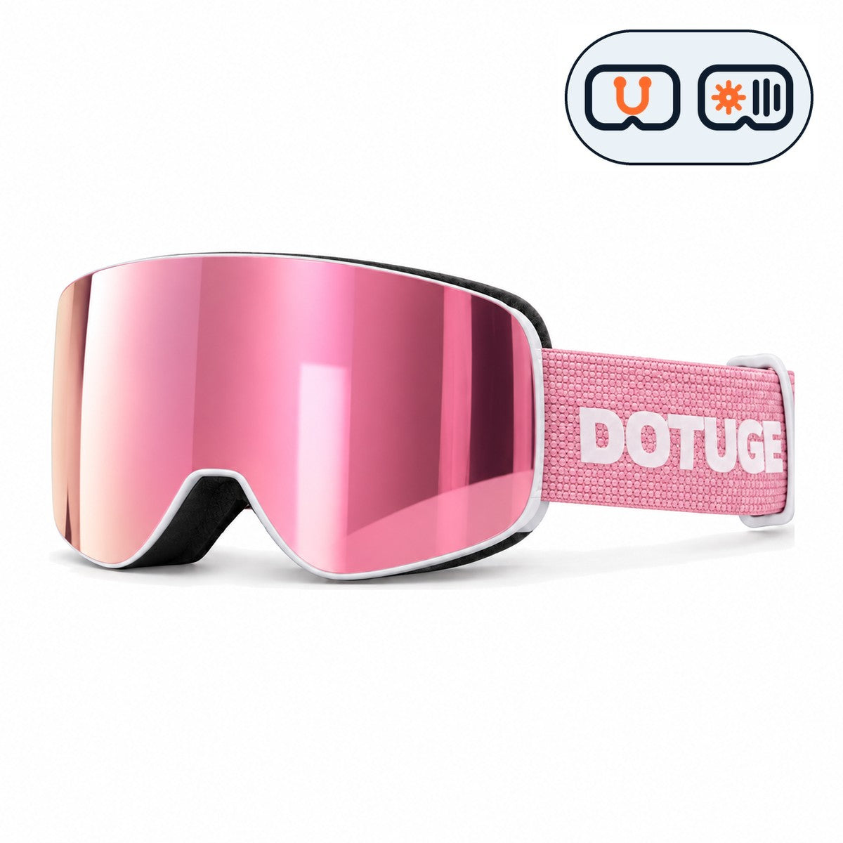 Vista | Snow Goggles | Photochromic Cylindrical Flip Cover Lens, UV400 Protection | Skiing and Snowboarding-Pink Lens / White Frame / Pink Strap-Snowgest