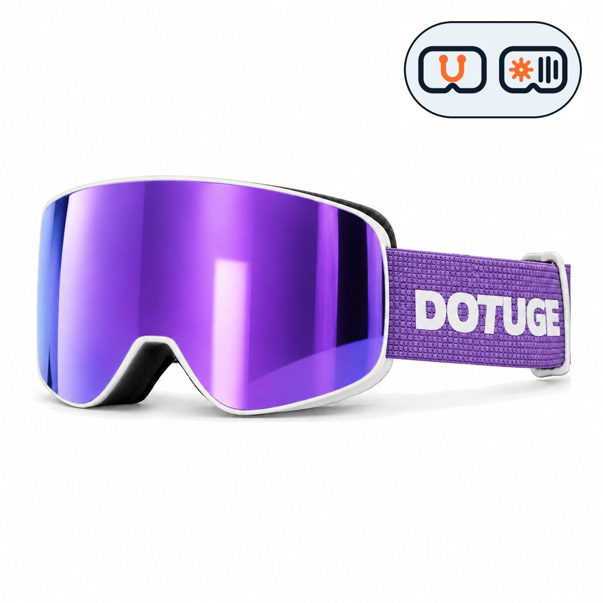 Vista | Snow Goggles | Photochromic Cylindrical Flip Cover Lens, UV400 Protection | Skiing and Snowboarding-Purple Lens / White Frame / Purple Strap-Snowgest