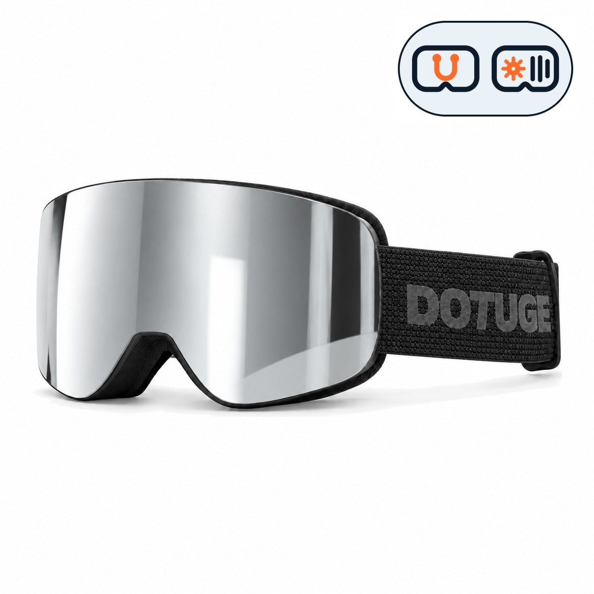 Vista | Snow Goggles | Photochromic Cylindrical Flip Cover Lens, UV400 Protection | Skiing and Snowboarding-Silver Lens / Black Frame / Black Strap-Snowgest